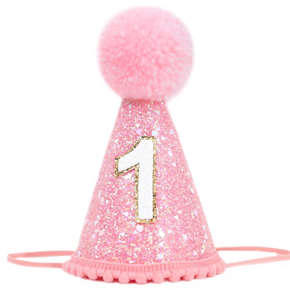 2867 Pink Glitter 1st Birthday Hat - Sweet One Birthday Party Decorations